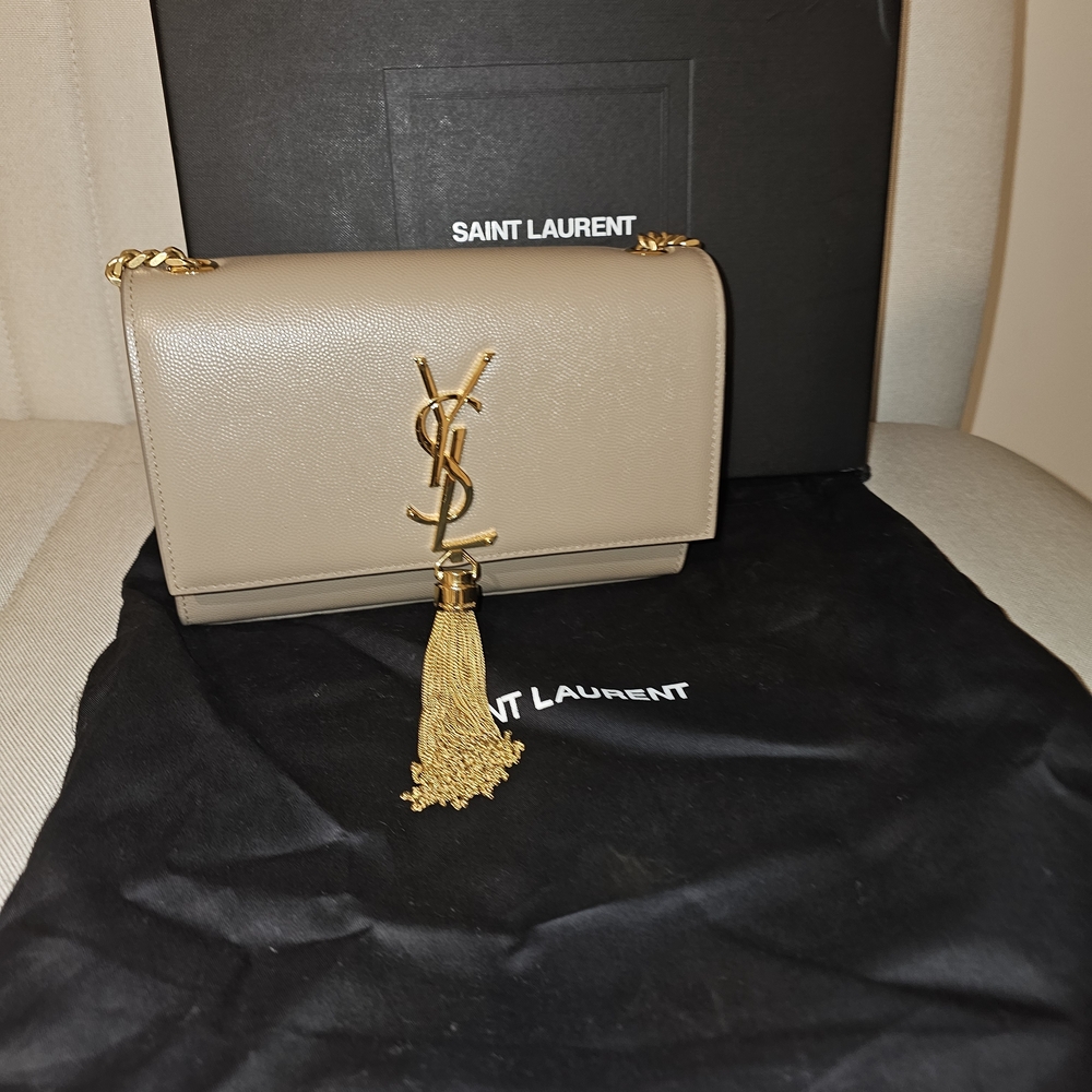 Saint Laurent Taupe Tassel Clutch